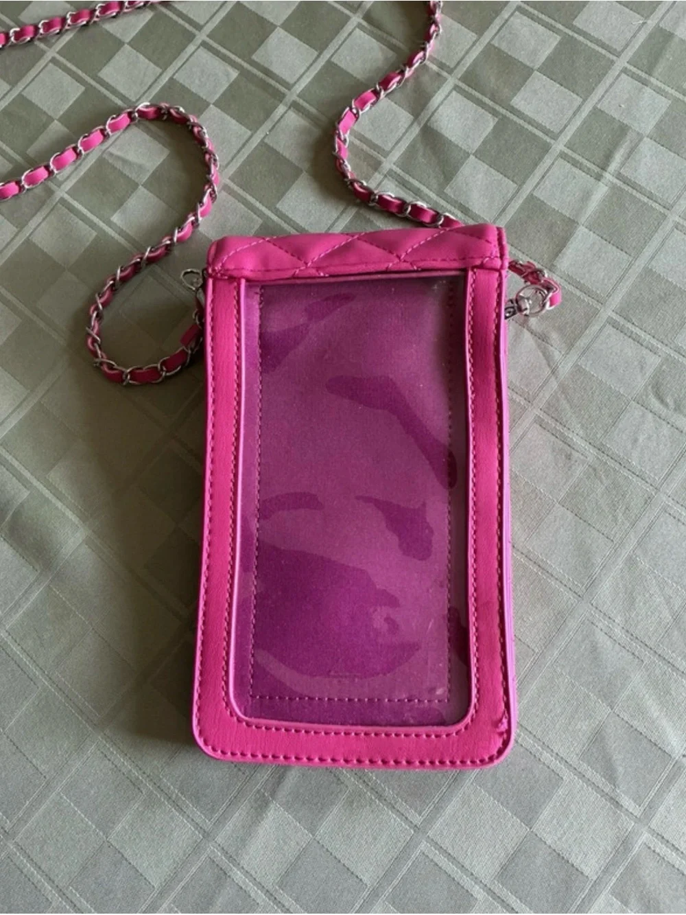 Badgley Mischka Quilted Hot Pink Crossbody Phone Bag with Chain Strap